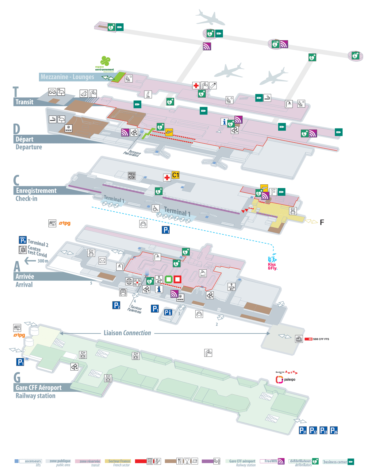 Map of Terminal 1 Genève Aéroport